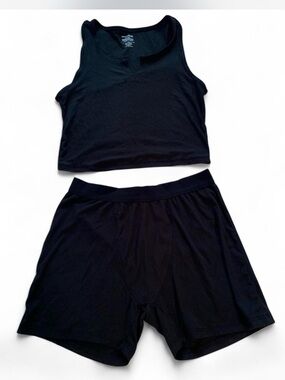 Essentials Black Bandeau Tank and Boxer Short Set